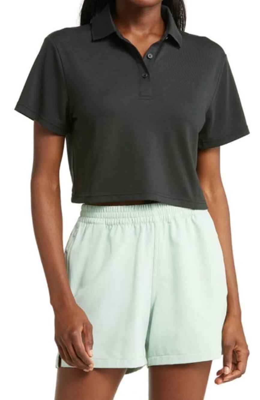 OUTDOOR VOICES Womens Birdie Cropped Polo Shirt Black XXL Short Sleeve NWT